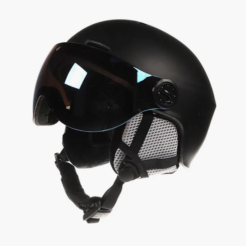Snowboarding helmet with a visor
