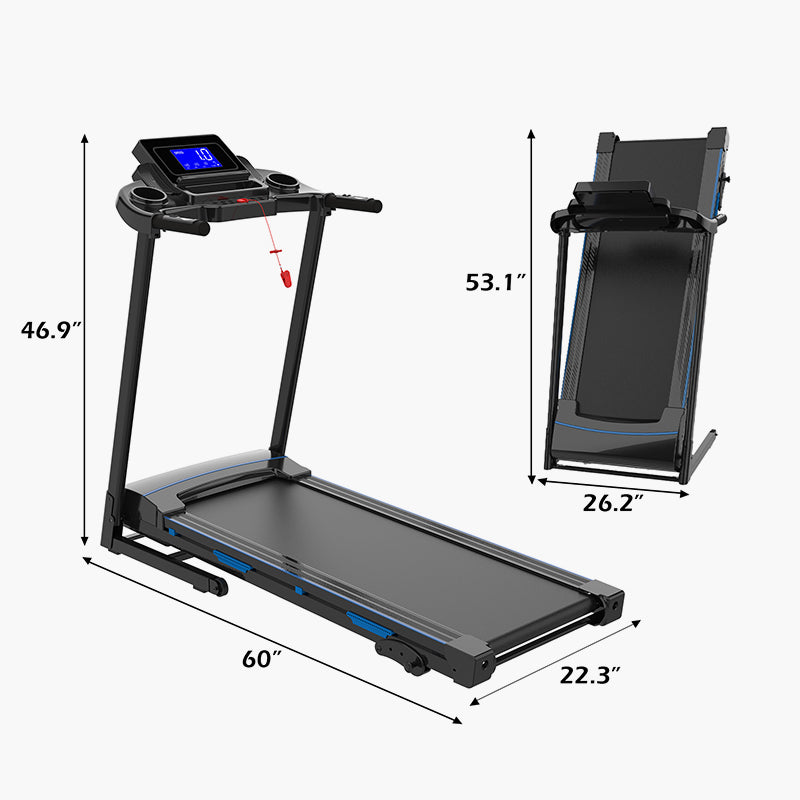 TOPKO 1.0HP Electric Treadmill with LCD Display and Cylinder Fold Design